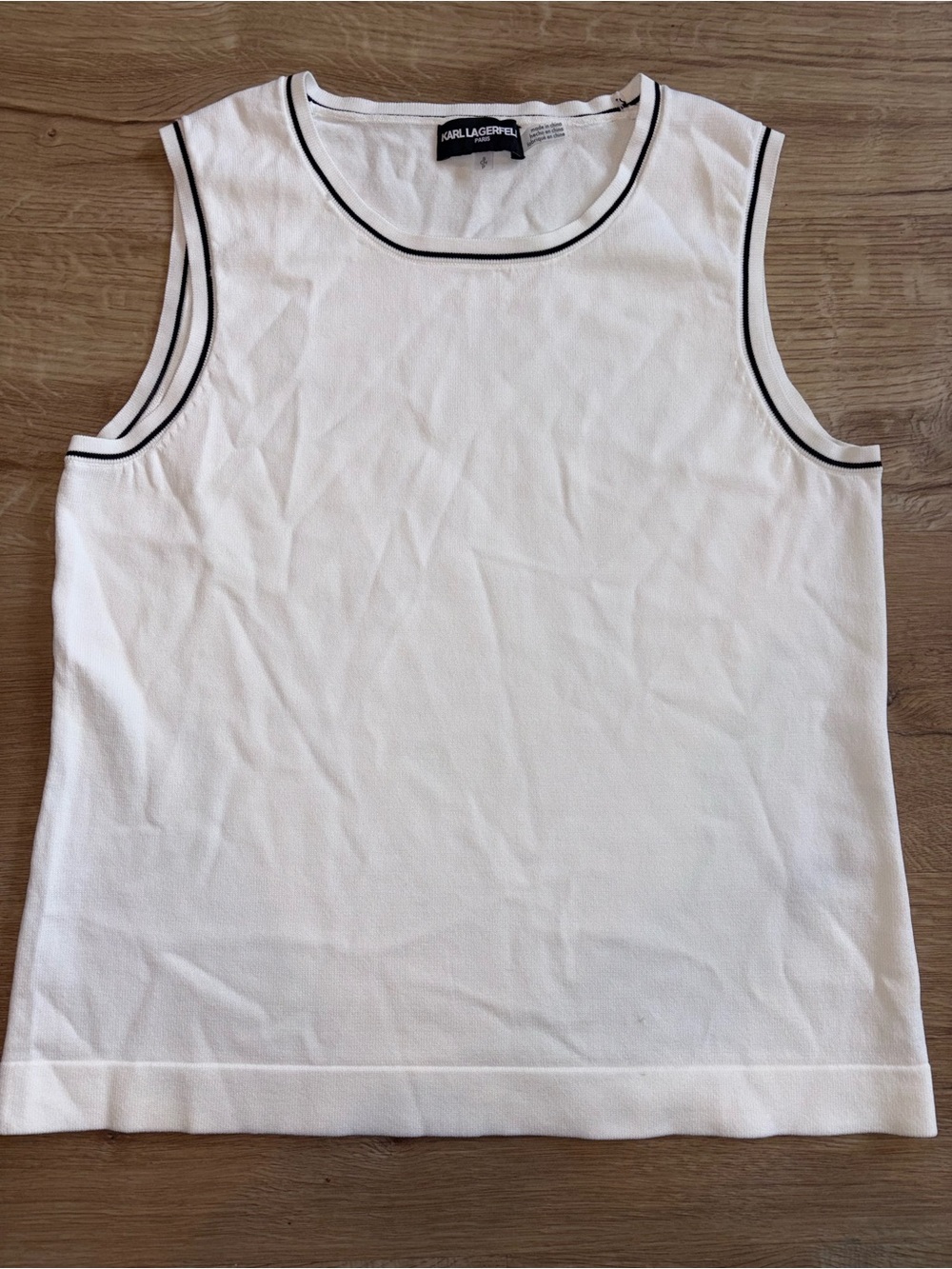 Karl Lagerfeld White Tank Top with Black Piping size Small